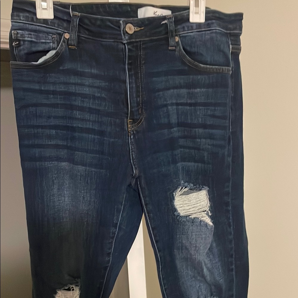 Dark Blue Distressed Women's Jeans by KanCan